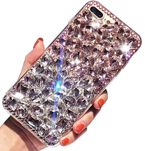 LCHDA für Samsung Galaxy S8 Diamant Hülle, Bling Glitzern Strass Glänzend Handyhülle Durchsichtig Klarer Kristall Steine Harte Schale Flexibel Silikon Stoßstange Schutzhülle - Weiß Rosa