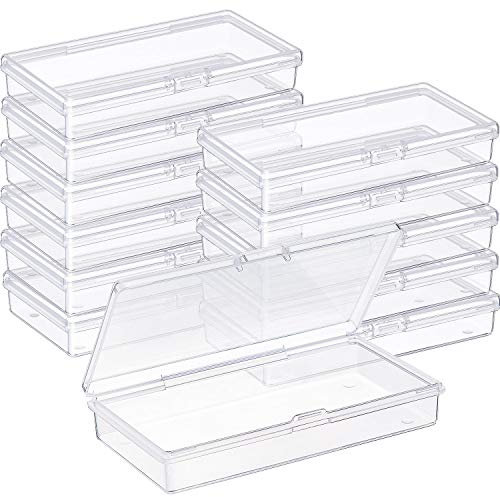 SATINIOR Pack of 12 Clear Plastic Bead Storage Containers with Hinged Lids for Beads and More (12.8 x 6.1 x 2.45 x 2.9 inches)