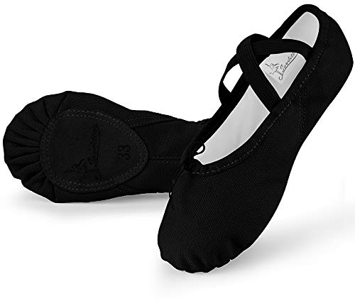 Soudittur Ballettschuhe Mädchen Ballettschläppchen Trainings Tanzschuhe Gymnastikschuhe Yogaschuhe Geteilte Ledersohle für Kinder und Damen EU 41 Schwarz