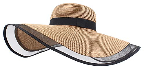Amorar Femmes Capelines Chapeaux de Soleil de Paille Pliable Chapeau d'été Maille élégante Chapeau de Voyage Couvre-Chef à Large Bord Protection UV Chapeau de Plage Chapeau de Fête