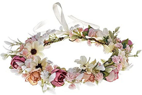 Merroyal Grüne Blumenkrone, Eukalyptus-Krone, Blatt, Blumenkrone, Boho, Hochzeit, (grünes Blatt, rosa Blume)