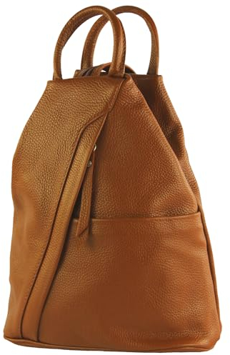 modamoda de - T180 - Damen Rucksack Tasche aus ital. Leder, Farbe:Cognac
