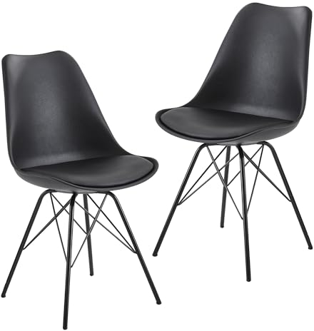 FineBuy Esszimmerstuhl 2er Set Küchenstuhl Kunststoff Skandinavisches Design, Schalenstuhl mit Kunstleder-Bezug, Polsterstuhl Stuhl Gepolstert