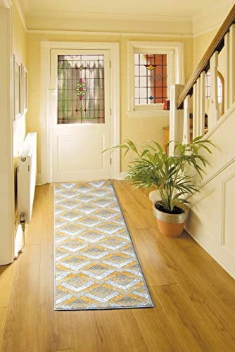 Bravich Modern Geometric Cheveron Pattern Very Long Hallway Hall Runner Narrow Rugs Custom Length Gold Ochre Stair Carpet Mats 60x120CM (2'X4')