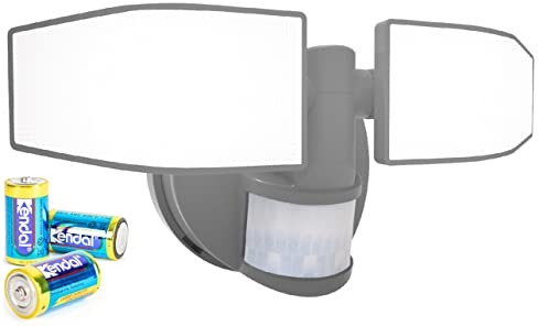 Northpoint Batterie LED Strahler mit Bewegungsmelder Fluter verstellbar Schwenkbar 400 Lumen Spritzwassergeschützt 5000K kaltweiß inkl. 3X C-Batterien (Grau)
