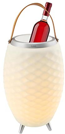 FlinQ Tragbarer Bluetooth Lautsprecher LED Lampe Bali - Mit Weinkühler und Dual Modus - Bluetooth Box - Spritzwasserdicht - Für Innen und Außen - Weiß - XL