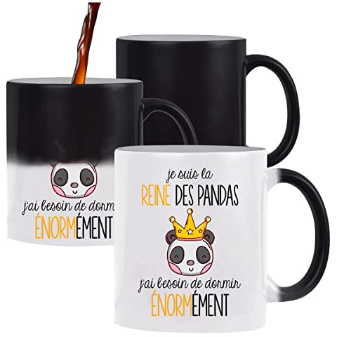 Mug magique Reine des pandas | Tasse change de couleur avec la chaleur