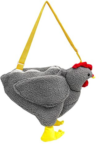 SM SunniMix Damen-Huhn-Plüsch-Umhängetaschen, Mode, weich, Freundin, Geschenk, kreative Mode, Damen, Vintage-Handtaschen, Cartoon-Huhn, Plüsch-Handtasche, Mädchen - grau