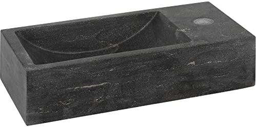 Saqu Nature Collection Hartstein-Waschbecken Rechts 40x22x10 cm - Waschbecken für Unterschrank, Waschtisch für Gäste WC