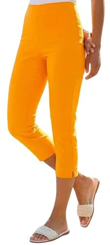 Roman Cropped Trousers for Women UK Ladies Capri Leggings Summer Pants Short Crop Stretch 3/4 Length Three Quarter Pedal Pusher Clothes Elasticated Bengaline Cut Off - Amber - Size 18