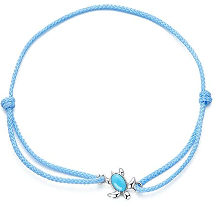 Blue Turtle Bracelet 925 Sterling Silver Adjustable Strand Rope Bracelet for Women Teen Girls
