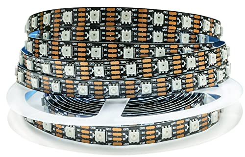 Tesfish 12V WS2815 LED Streifen Licht, 5m RGB Dual Signal Pixel Strip SMD 5050 300 LEDs IP30 Vollfarbiger Individuell Adressierbarer Programmierbar Lichtleiste für DIY, Werbung Dekoration