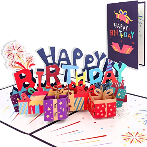 Adispotg Happy Birthday Karte, 3D Pop-up Geburtstagskarte, Zug Geburtstagsgrusskarte mit Umschlag fuer Kinder Frauen Mama Papa Frau Mann Geschaeft