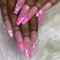Carufin 24 Stück Rosa Yin Yang Falsche Langer Sarg Lächelndes Gesicht Acryl Falsche Nägel Press on Nails Ballett Künstliche Nägel für Frauen Mädchen
