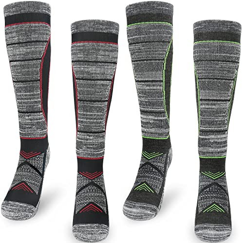 ouhos Merino Wool Thermal Ski Socks Mens 6-12 Long Knee High Warm Hiking Walking Sports Socks for Men Thick Cushioned Anti Blister Winter Outdoor Work Athletic Socks 2 Pairs