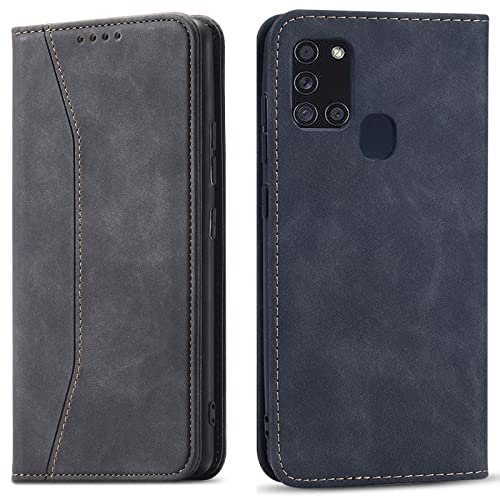 OKZone Kompatibel mit Samsung Galaxy A21S Hülle, Magnet Leder Tasche Handyhülle, Kartenfächer Schutzhülle, [Premium PU Leder] Flip Klappbare Stoßfeste Magnetische Standfunktion (Schwarz)