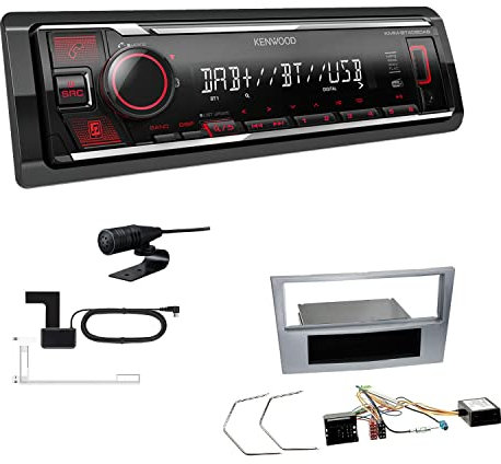 Kenwood KMM-BT408DAB 1-DIN Digital Media Receiver Autoradio DAB+ Bluetooth USB Einbauset passend für Opel Astra H 2004-2010 matt Chrom inkl Canbus