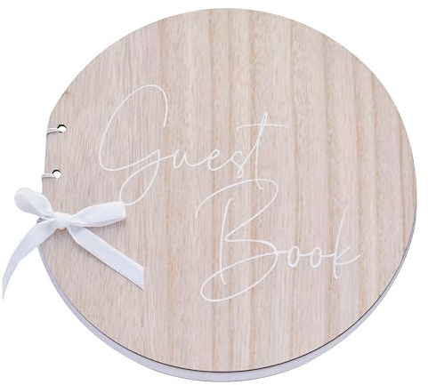 Ginger Ray Livre d'or de mariage rond en bois avec ruban crème, marron