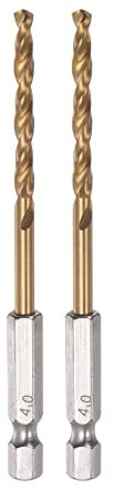 sourcing map 2pcs 1/4 Hex Shank Drill Bits 4mm Titanium Drill Bits Set M35 High Speed Steel Twist Drill Bit 93mm Long Fully Ground for Wood, Stainless Steel, Metal, Plastic Plastic