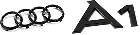 Audi 82A071801 - Anelli per Griglia del Radiatore, Black Edition, Nero & 82A071803 Scritta A1 Nero Tuning Exclusive Emblema Autoadesivo
