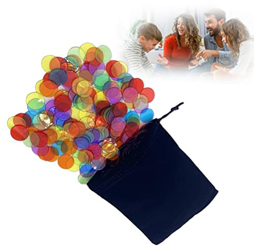 LJFEA 100 Pcs Fichas Bingo, Transparente Contando Fichas, Fichas Bingo Pequenas, y Una Bolsa de Franela