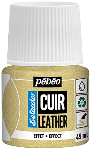 PEBEO - Setacolor Cuero - Pintura acrílica para cuero y polipiel - Personalización bolso, zapato, zapatilla - Resistencia a arañazos, pliegues, roces - Efecto purpurina - Purpurina dorada - 45 ml