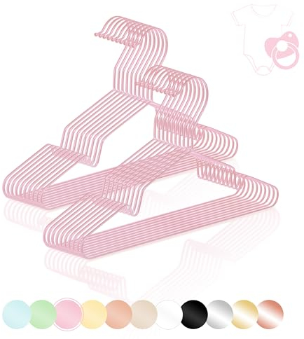 ROW&LINE® – Kinder Kleiderbügel (30 cm) – 20 Stück (Pastell rosa) – platzsparende Kinderbügel – belastbar mit Schwerer Kleidung – Puppenkleiderbügel für Ordnung & einheitliche Optik im Kleiderschrank