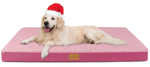 Patas Lague Orthopädisches XL-Hundebett für große Hunde, 106,7 x 71,1 cm, weich, bequem, wasserdicht, Eierkisten-Schaumstoff-Matte mit abnehmbarem, waschbarem Bezug, Rosa