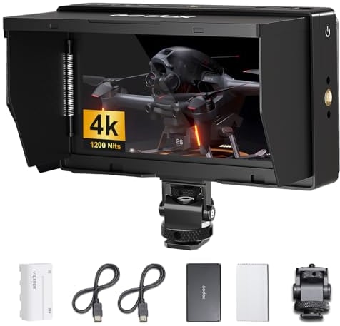 Godox GM55 5,5 Inch Touch-Steuerung 4k Monitor mit Batterie 410nit Kamera DSLR Field Monitor HDMI 1920x1080 IPS 3D LUT Typ-C mit NP-F550 Akku mit NP-F550 Akku mit Sonnenblende für Sony Canon Nikon