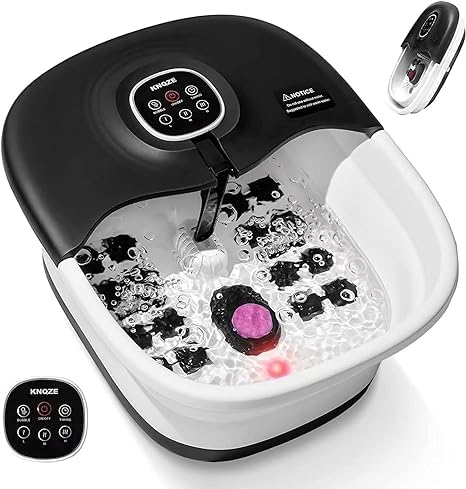 Bain de Pieds Pliable avec Chauffage, Spa Pour Pieds avec Télécommande, 16 Rouleaux de Massage, Bulles, Pierre Ponce, Infrarouge et Minuterie, Température Réglable, Noir