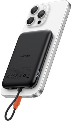Charmast Mini Power Bank 20W PD 5000mAh Bateria Externa con Cable de Carga Integrado,Bateria Carga Rapida USB C Cargador portátil con Pantalla LED,Compatible con with iPhone 15/14/13/Samsung