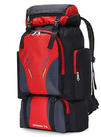 Kabxhueo 70L Ultra Leicht Wandern Rucksack Herren Damen Wasserdichter Trekkingrucksack Reiserucksack Backpacker Rucksack Für Wandern, Bergsteigen, Camping, Reisen, Klettern, Outdoor Sport,Rot