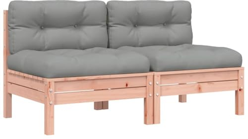 vidaXL Gartensofa ohne Armlehnen 2 STK., Modular Sofa mit Kissen, Gartensessel mit Lattenrost, Relaxsessel Lounge Sessel Gartenmöbel, Massivholz Douglasie