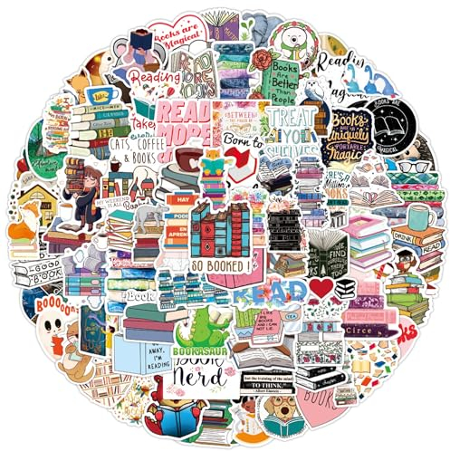 Sticker Aesthetic 100 Stück Reading Aufkleber Book Stickers Aufkleber Kinder Vinyl Wasserdicht Stickers für Wasserflaschen, Laptop, Skateboard, Telefon, Helme
