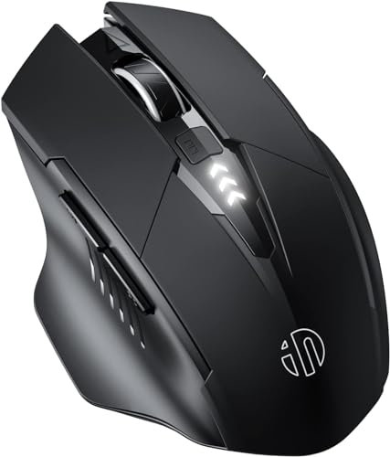 inphic Mouse wireless, [aggiornato: livello della batteria visibile] grande, ergonomico, ricaricabile, 2,4 G, mouse ottico senza fili per PC portatile con ricevitore USB Nano (LED nero)