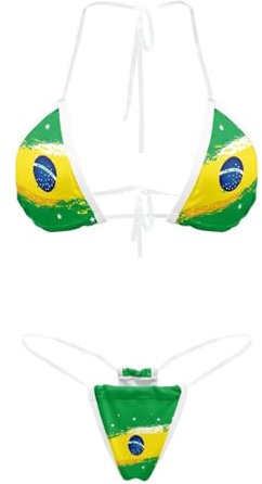 Dolyues Brazilian Flag Bikini with Clear Strap Thong Bikinis Swimsuit Two Piece No Tan Line Bathing Suit for Women
