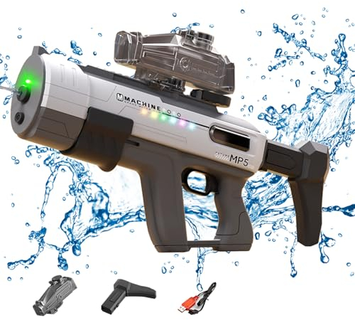 Wasserpistole Elektrisch mit Automatische Saug Elektrische Wasserpistole,Wasserspritzpistolen Wasserpistolen Großer Reichweite Spritzpistole Wasser Pistole Spielzeug für Erwachsene Kinder (Grau)