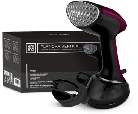 Plancha Vertical de Vapor, Viaje, 1700W, Depósito 360ml, Elimina Arrugas, Olores y Desinfecta, con Cepillo 2 en 1, Listo en 20s (Vertical Roja)