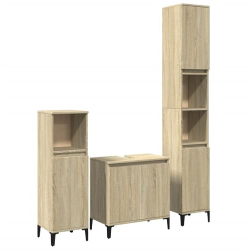 vidaXL Ensemble de Meubles de Salle de Bain 3 pcs chêne Sonoma, Armoire de Salle de Bain, Armoire de Bain, Meuble-lavabo de Salle de Bain