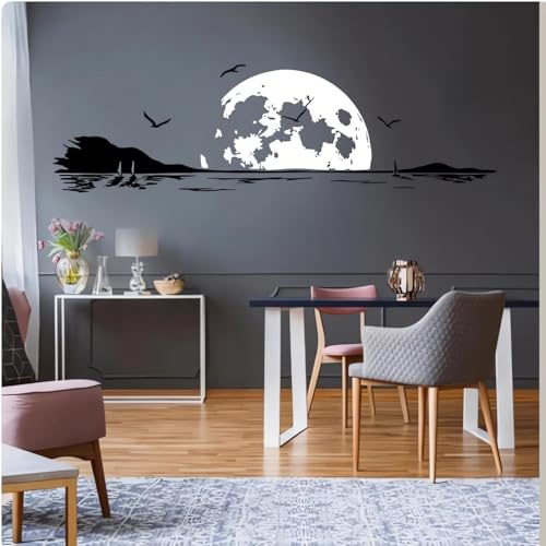 Wandtattoo Mond Meer Wandaufkleber Wandaufkleber Zimmer Wandtattoo, schwarz weiß, 194cm breit x 56cm hoch