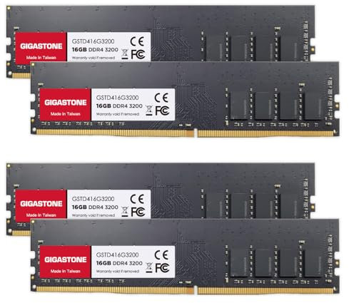 【DDR4 RAM】 GIGASTONE 64GB Kit(4x16GB) DDR4 3200MHz(2933MHz or 2666MHz) PC4-25600(PC4-23400, 21300) CL22 1.2V UDIMM 288pin sin búfer sin ECC PC Desktop Only de Memoria Alto Rendimiento Actualización