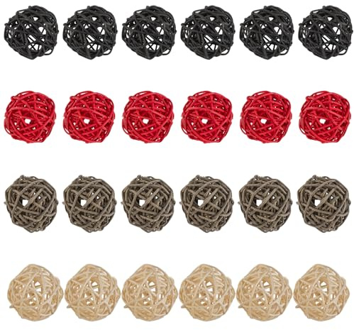 ANNASAMDO 24 Stück Rattankugeln 5cm 4 Farben Natur Deko Tischdeko | Glatt ohne Grate. Für Vasenfüllung und Schalen. Geeignet für Hochzeit Wohnzimmer. Als DIY-Bastelbasis nutzbar.