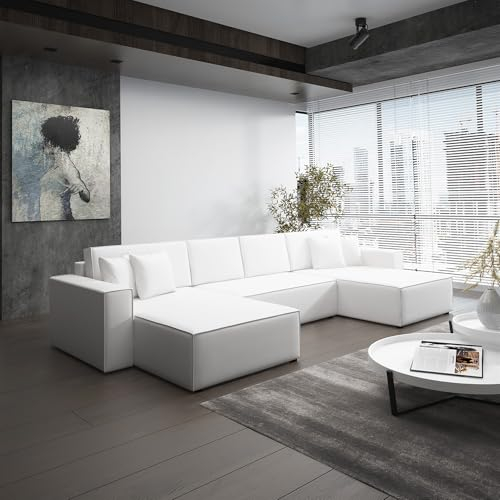 Fun Möbel Wohnlandschaft Schlafsofa Sofa Conor Premium (Kunstleder Weiß)