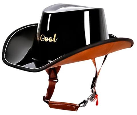 Vintage Motorrad Halbhelm Helm Sommer Cowboy-Hut Helm DOT/ECE Zulassung Brain-Cap Halbschalenhelm Jethelme Männer Frauen Mit Schnellverschluss-Schnalle Reithelm Scooter-Helm 3,XL:61-62CM