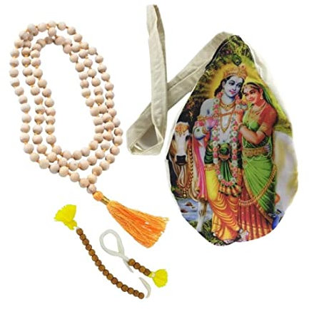 Samyuktha Radha Krishna bedruckte Japa Mala Tasche/Chanting Bag mit Japa Mala & Mala Counter/Sakshi Mala