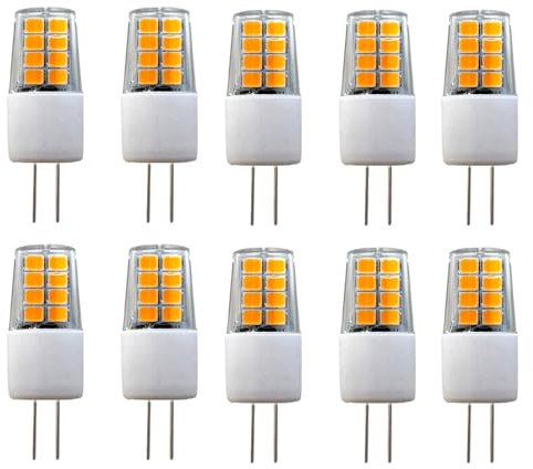 Jiotouhu G4 LED Warmweiß 2700K, T3 12V 3W G4 LED 2-polig Leuchtmittel, 30W Halogen-Äquivalent 380lm 360° Abstrahlwinkel nicht dimmbar, für Landschafts-Einbau- und Schienenbeleuchtung, 10er