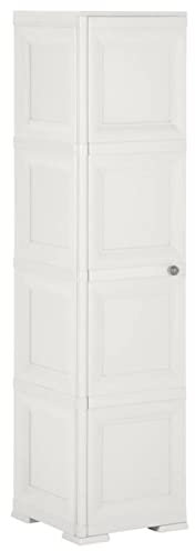 Xichuzi Kunststoffschrank 40x43x164 cm Holzdesign Weiß, Lagerschrank, Kunstoffschränke, Putzmittelschrank, Beistellschrank, Geräteschrank, Mehrzweckschrank