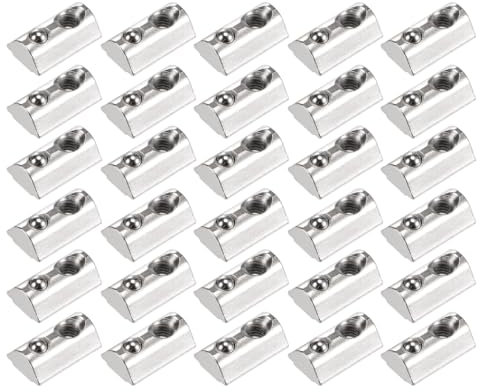 Laroal 30 Pcs M6 T Slot Nuts Roll in Spring T-nut with Ball Carbon Steel for 4040 Series Aluminum Extrusion Profile Rail with 8mm Slot