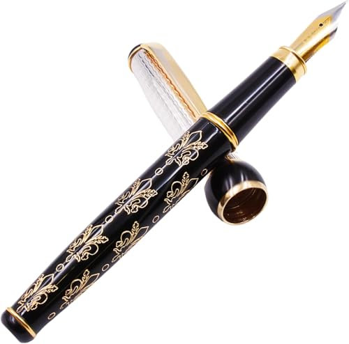 Grifos - Füllfederhalter mit Silberkappe - Personalisiert - Schwarzer Schaft mit Gravur der Florentiner Lilie - Elegante Handwerkskunst - Made in Italy