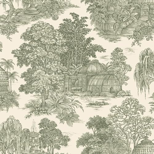Osterley Vintage Inspired Toile Lush Wallpaper Trees, Foliage, Nature Ideal for Bedrooms, Lounges Green Holden 13950